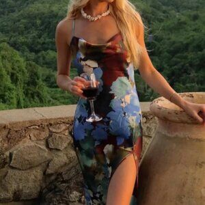 12th Tribe Natalia Blue Printed Maxi Dress